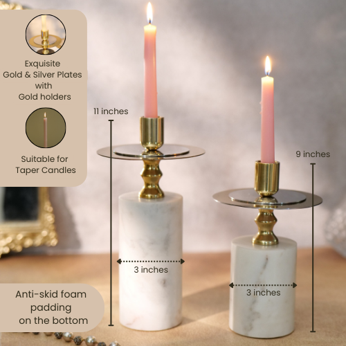 White Marble Candle Stand, Set of 2