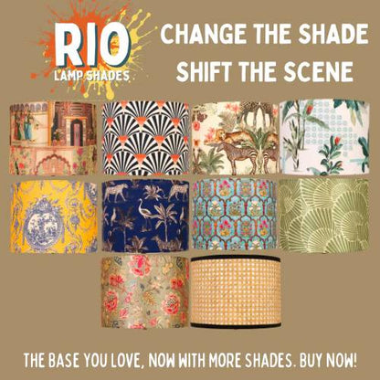 Mango Wood Table Lamp, Teal Garlands Fabric Shade - RIO Collection