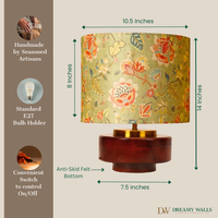 Mango Wood Table Lamp, Persian Flowers Mango Silk Shade - RIO Collection — thumbnail
