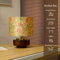 Mango Wood Table Lamp, Persian Flowers Mango Silk Shade - RIO Collection — thumbnail