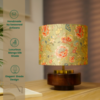 Mango Wood Table Lamp, Persian Flowers Mango Silk Shade - RIO Collection — thumbnail