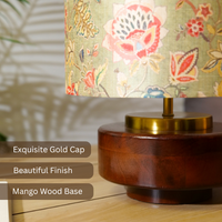 Mango Wood Table Lamp, Persian Flowers Mango Silk Shade - RIO Collection — thumbnail