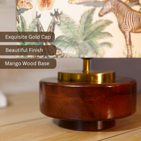 Mango Wood Table Lamps, Jungle Tales Fabric Shade - Rio Collection — thumbnail