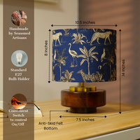 Mango Wood Table Lamp, Savanna Blues Fabric Shade - RIO Collection — thumbnail