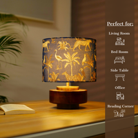 Mango Wood Table Lamp, Savanna Blues Fabric Shade - RIO Collection — thumbnail