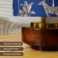 Mango Wood Table Lamp, Savanna Blues Fabric Shade - RIO Collection — thumbnail