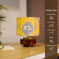 Mango Wood Table Lamp, Yellow Victorian Fabric Shade - RIO Collection — thumbnail