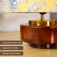 Mango Wood Table Lamp, Yellow Victorian Fabric Shade - RIO Collection — thumbnail