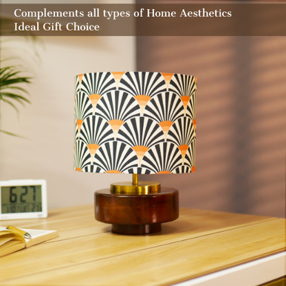Mango Wood Table Lamp, Orange Zebra Fabric Shade - RIO Collection
