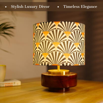 Mango Wood Table Lamp, Orange Zebra Fabric Shade - RIO Collection