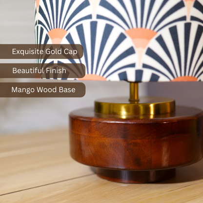 Mango Wood Table Lamp, Orange Zebra Fabric Shade - RIO Collection