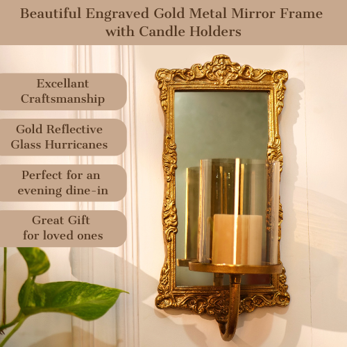 Gold Mirror Candle Sconce, Set of 2