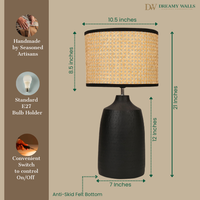 Table Black Metal Lamp, Rattan Shade - RIO Collection — thumbnail