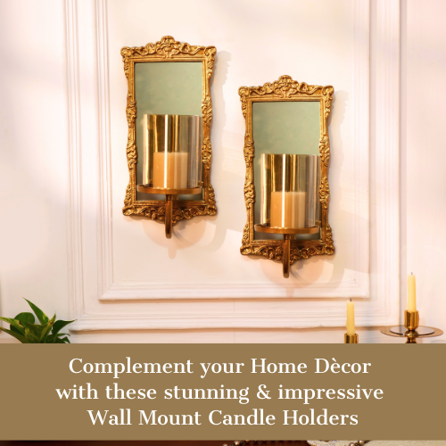 Gold Mirror Candle Sconce, Set of 2