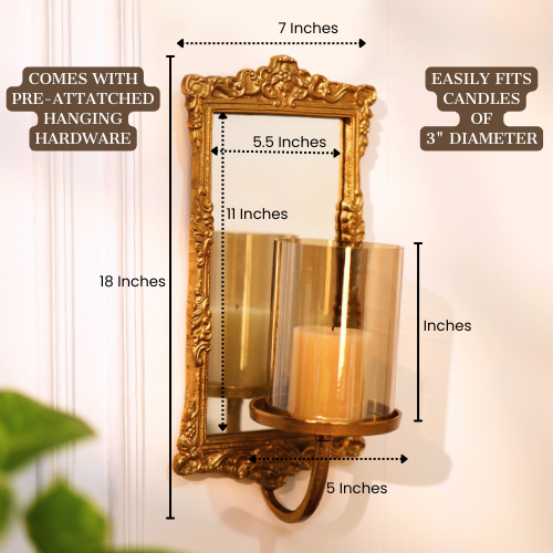 Gold Mirror Candle Sconce, Set of 2