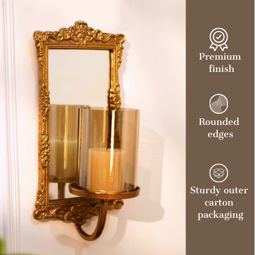 Gold Mirror Candle Sconce, Set of 2