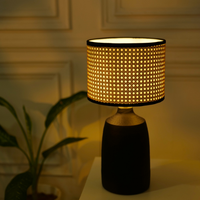 Table Black Metal Lamp, Rattan Shade - RIO Collection — thumbnail