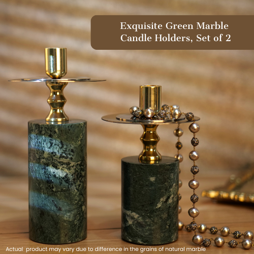Green Marble Candle Stands, Set of 2