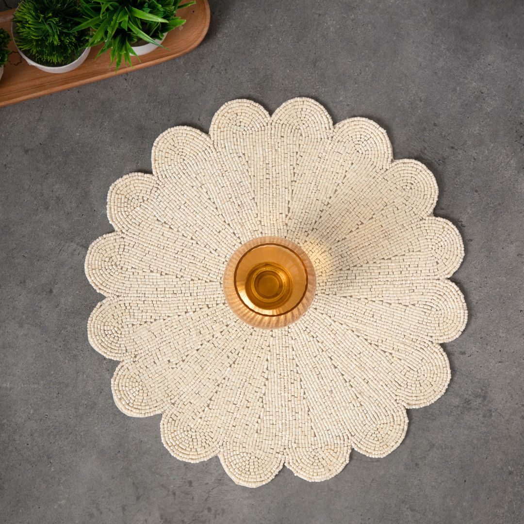 Ivory Glass Beads Floral Placemats
