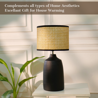 Table Black Metal Lamp, Rattan Shade - RIO Collection — thumbnail