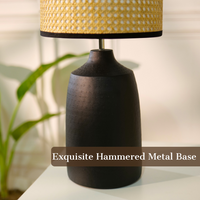 Table Black Metal Lamp, Rattan Shade - RIO Collection — thumbnail