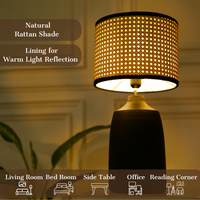 Table Black Metal Lamp, Rattan Shade - RIO Collection — thumbnail
