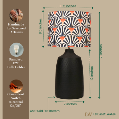 Handcrafted table lamp with Indian artwork, E27 bulb holder, anti-skid felt base, 21-inch height, and convenient switch