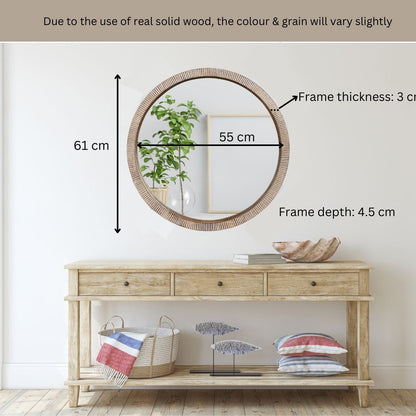 Wooden Ribbed Mirror 24"