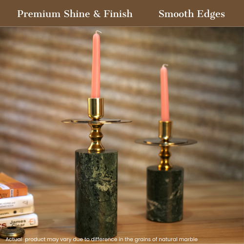 Green Marble Candle Stands, Set of 2