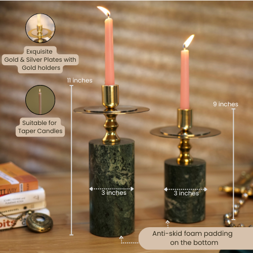 Green Marble Candle Stands, Set of 2