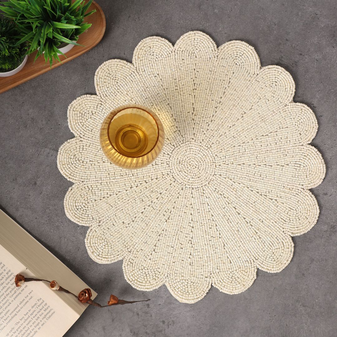 Ivory Glass Beads Floral Placemats