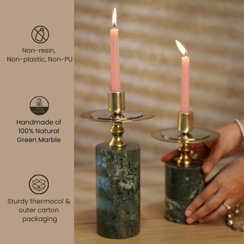 Green Marble Candle Stands, Set of 2