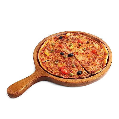 Mango wood pizza serving board with handle