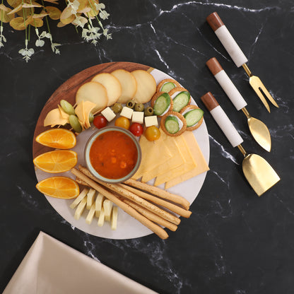 Marble & Acacia wood Charcuterie Board with Cutlery