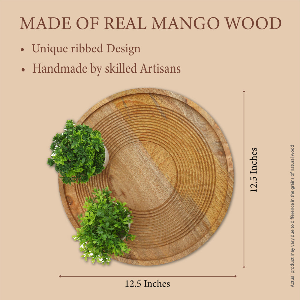 Round Wooden Ribbed Platter
