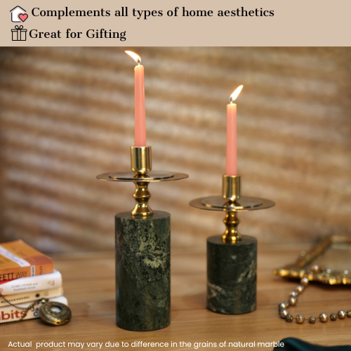 Green Marble Candle Stands, Set of 2