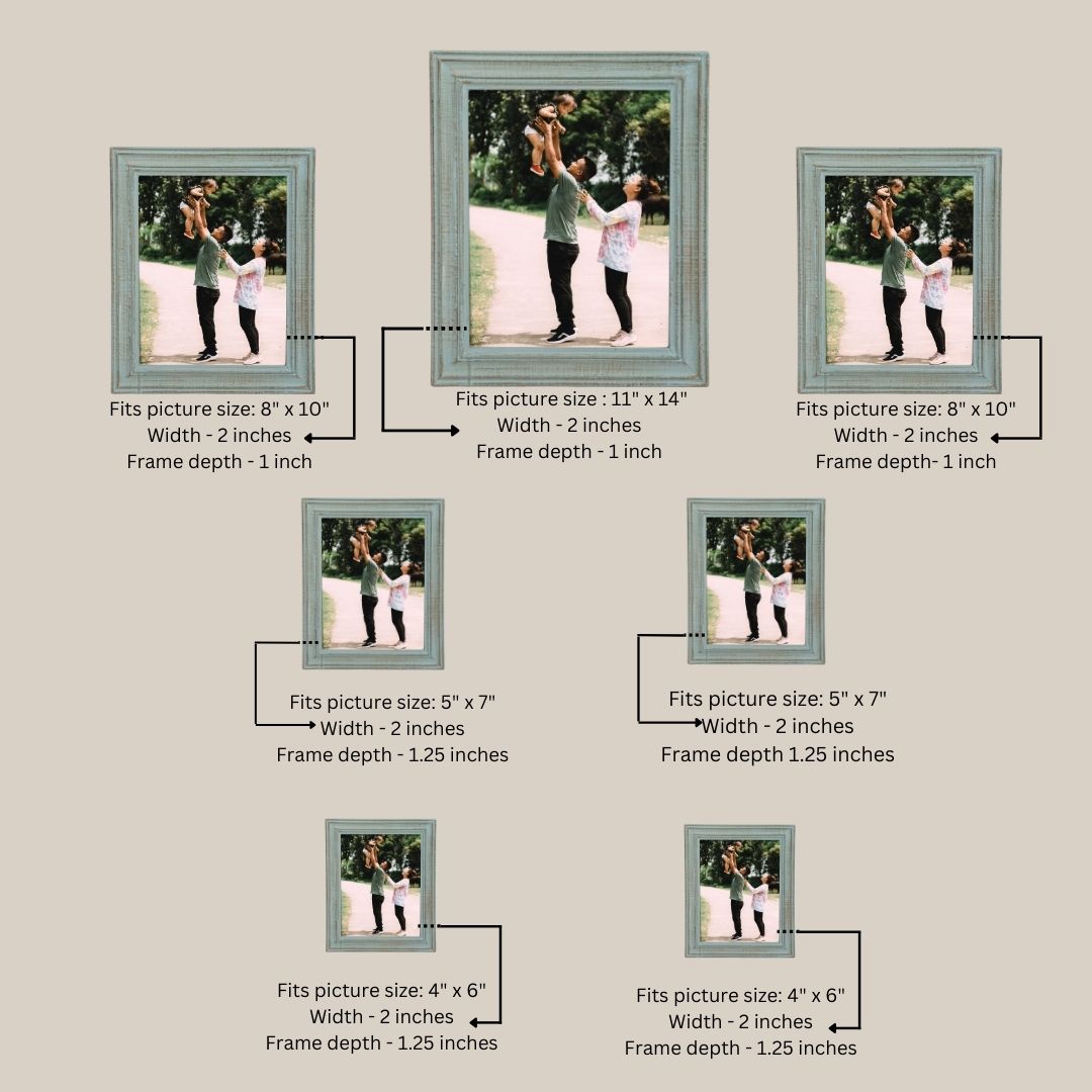 Wooden Green-Gold Distressed Photo Frames Set of 7