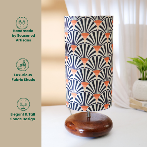 Mango Wood Table Lamp, Orange Zebra Fabric Shade - RIO Collection