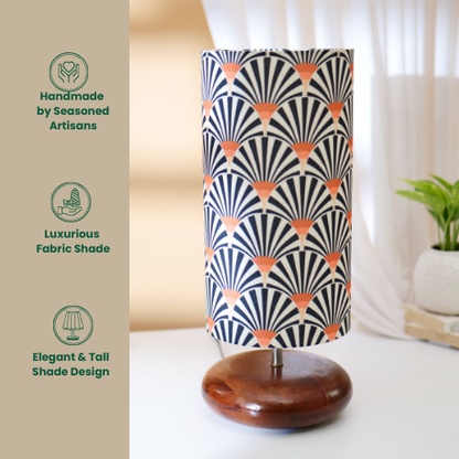 Mango Wood Table Lamp, Orange Zebra Fabric Shade - RIO Collection