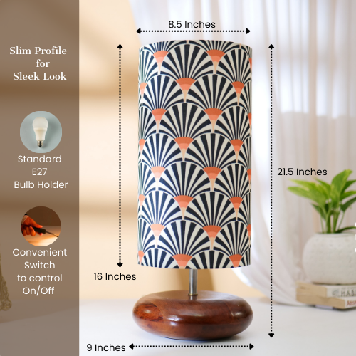 Mango Wood Table Lamp, Orange Zebra Fabric Shade - RIO Collection