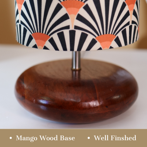 Mango Wood Table Lamp, Orange Zebra Fabric Shade - RIO Collection