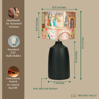 Handcrafted table lamp with Indian artwork, E27 bulb holder, anti-skid felt base, 14-inch height, and convenient switch — thumbnail