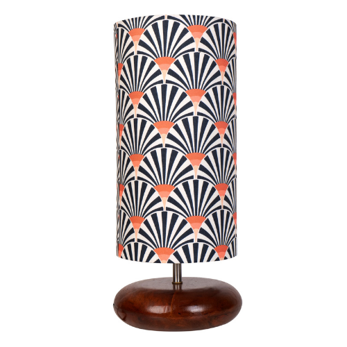 Mango Wood Table Lamp, Orange Zebra Fabric Shade - RIO Collection