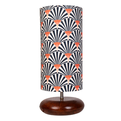 Mango Wood Table Lamp, Orange Zebra Fabric Shade - RIO Collection