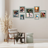 Wooden Green-Gold Distressed Photo Frames Set of 7 — thumbnail
