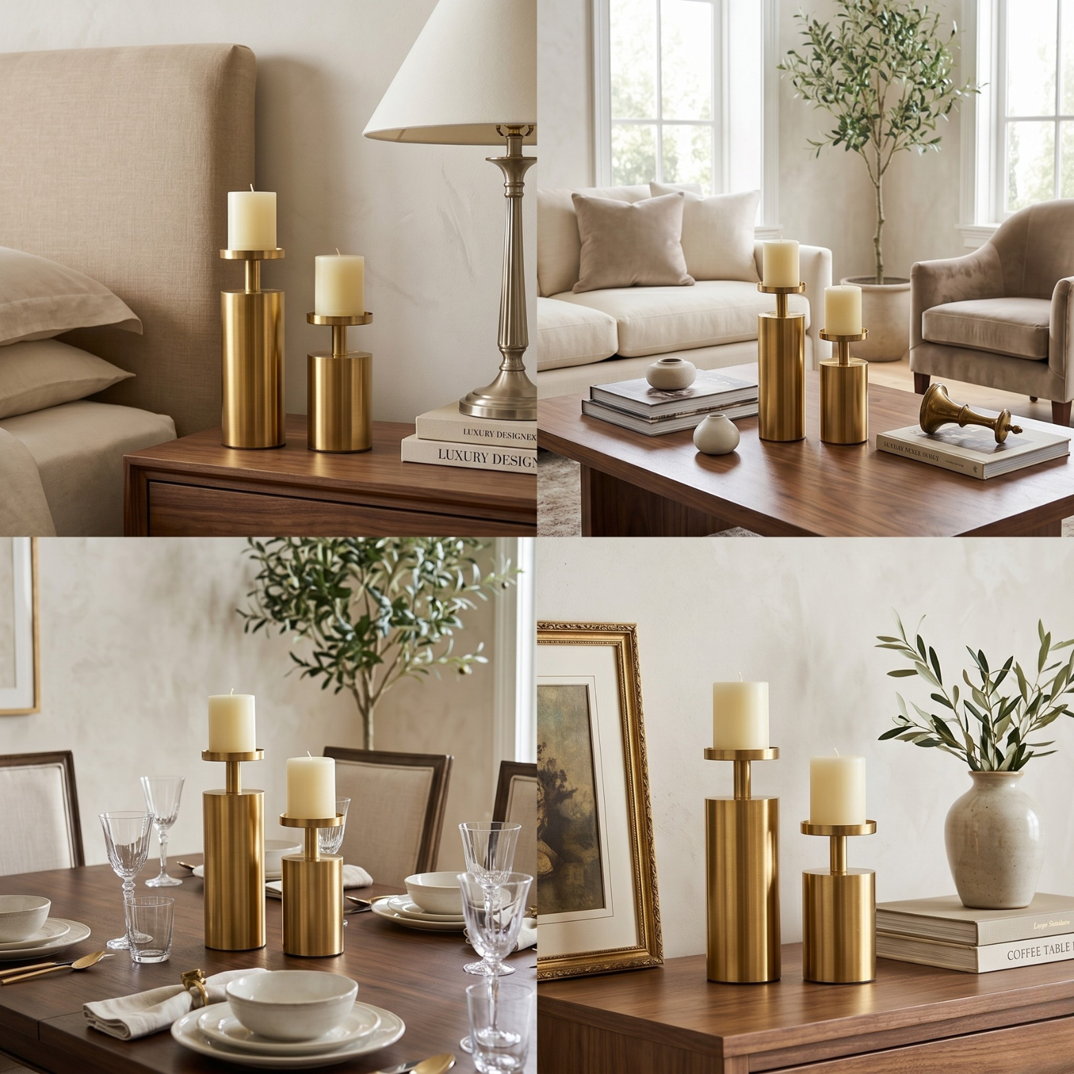 Gold Pillar Candle Stands, Set of 2