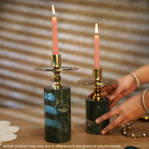 Green Marble Candle Stands, Set of 2