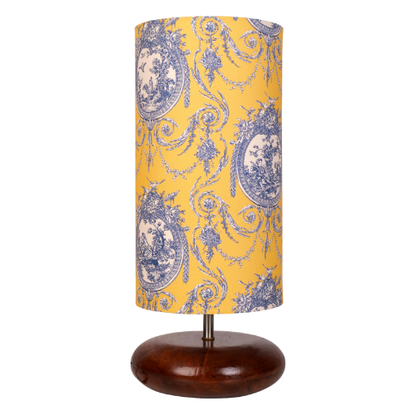 Mango Wood Table Lamp, Yellow Victorian Fabric Shade - RIO Collection