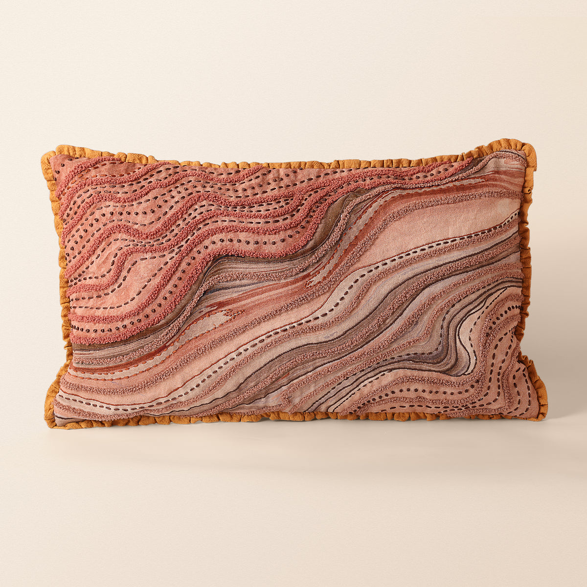 ZANSKAR Oblong Cushion, Aari, 12 x 20 Inch, Rust, Earth Series