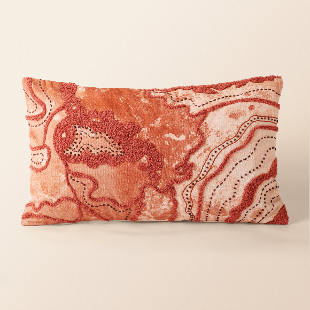 GRANITE Oblong Cushion, Aari, 12 x 20 Inch, Rust, Earth Series